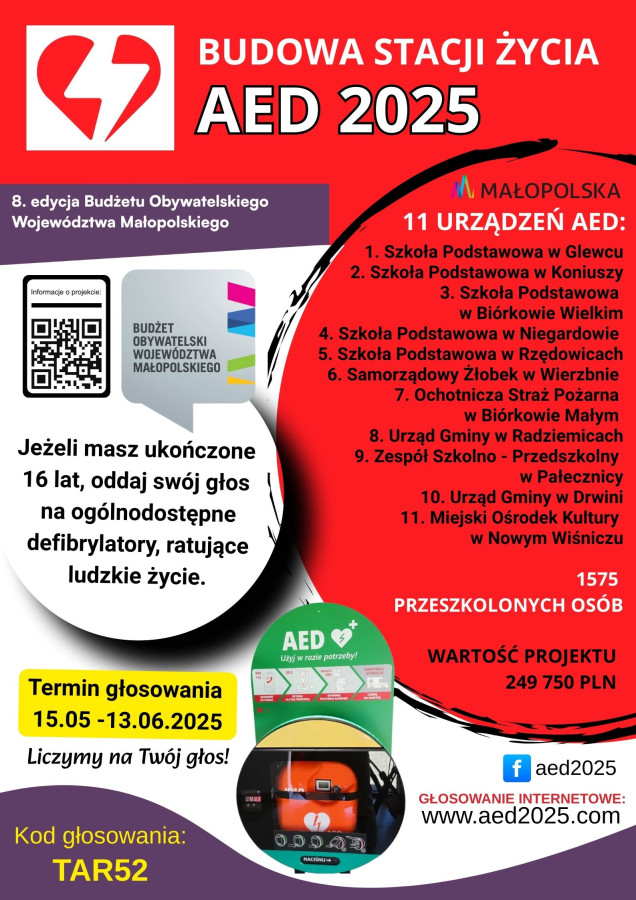 “Budowa Stacji Życia – AED” – projekt, który może uratować życie mieszkańców pięciu gmin