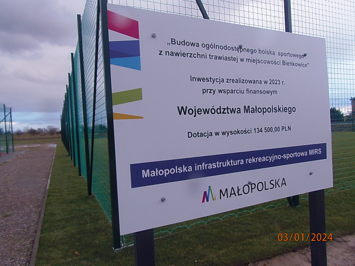 Nowe boisko trawiaste w Bieńkowicach