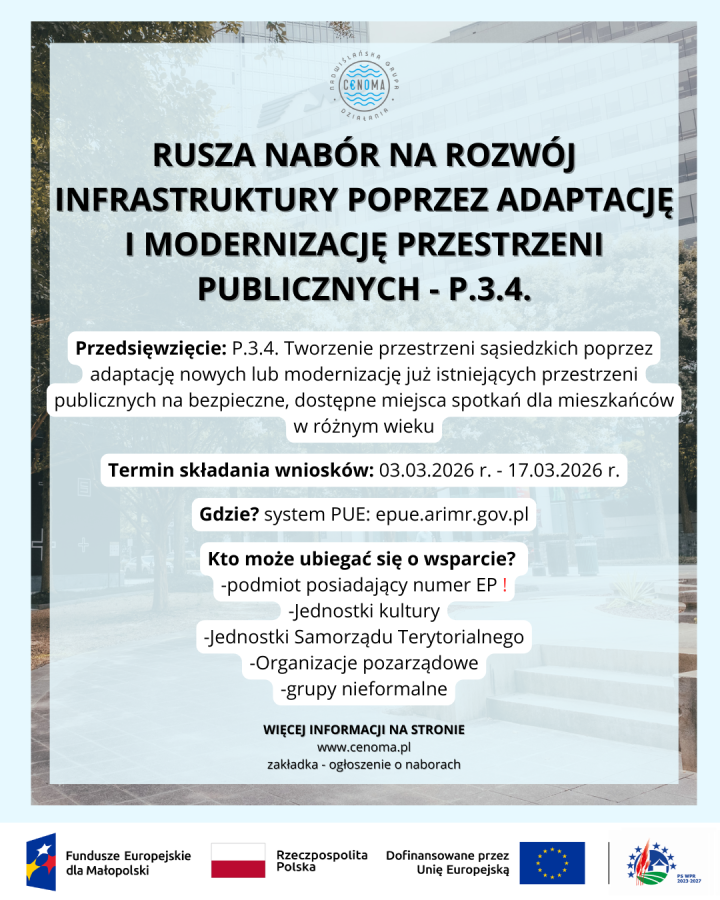 OGŁOSZENIE O NABORZE – Poprawa dostępu do małej infrastruktury publicznej – Przedsięwzięcie P.3.4.