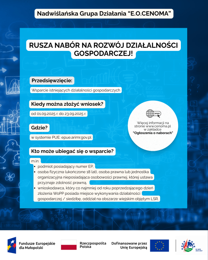 Nabór wniosków na Rozwój Działalności Gospodarczej – LGD „E.O.CENOMA”