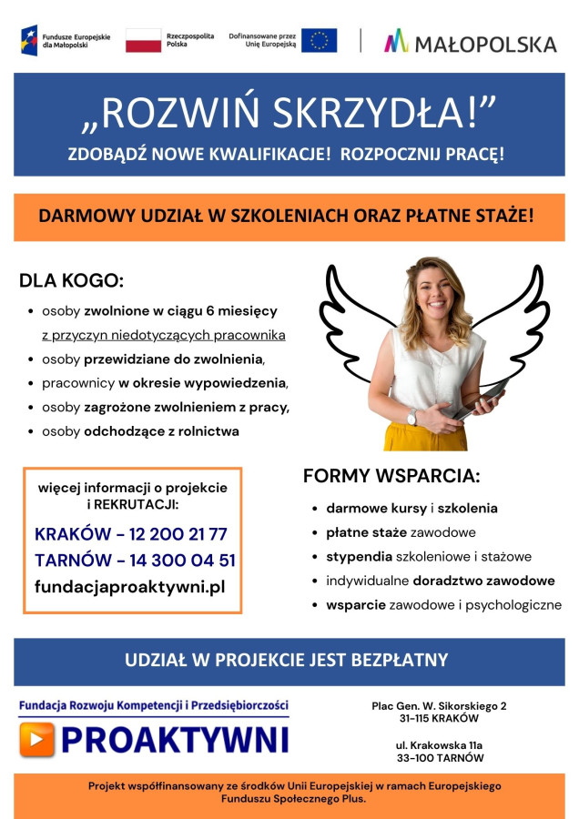 „ROZWIŃ SKRZYDŁA!” ZDOBĄDŹ NOWE KWALIFIKACJE! ROZPOCZNIJ PRACĘ!