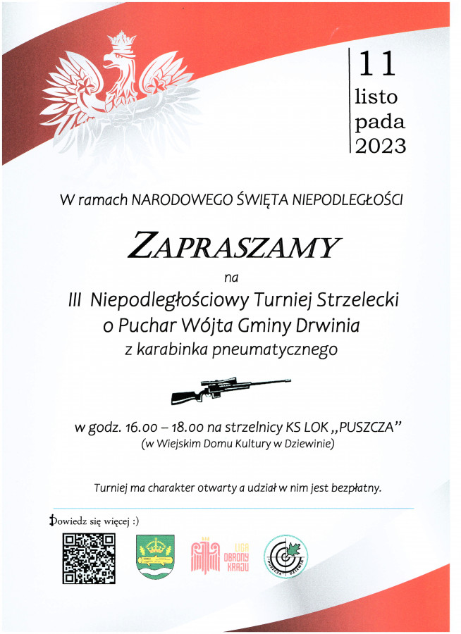 Zaproszenie na III Niepodległościowy Turniej Strzelecki do Dziewina